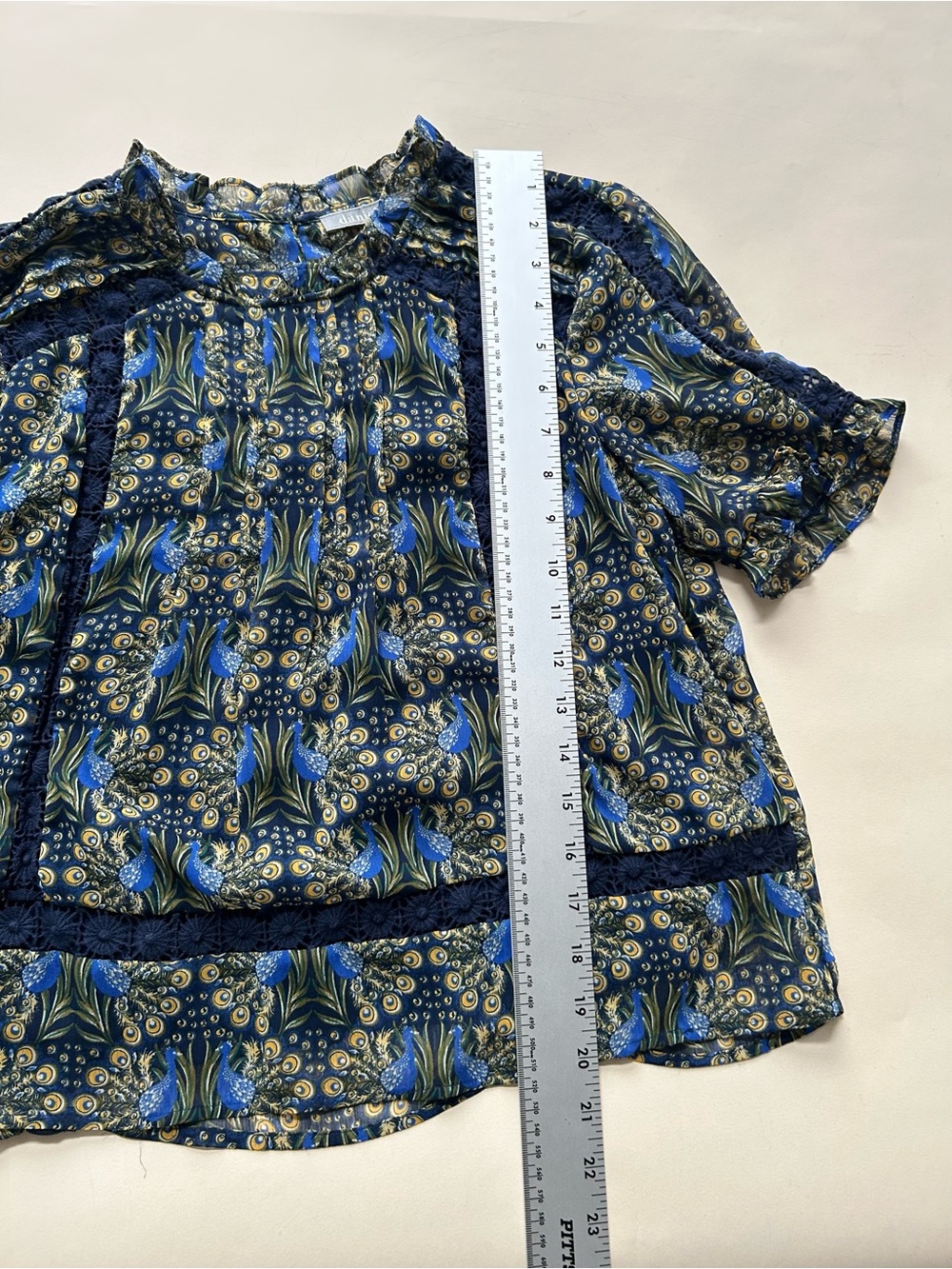 Daniel Rainn Navy Blue Floral Lace-Trim Peasant Blouse size xs - Picture 5 of 8